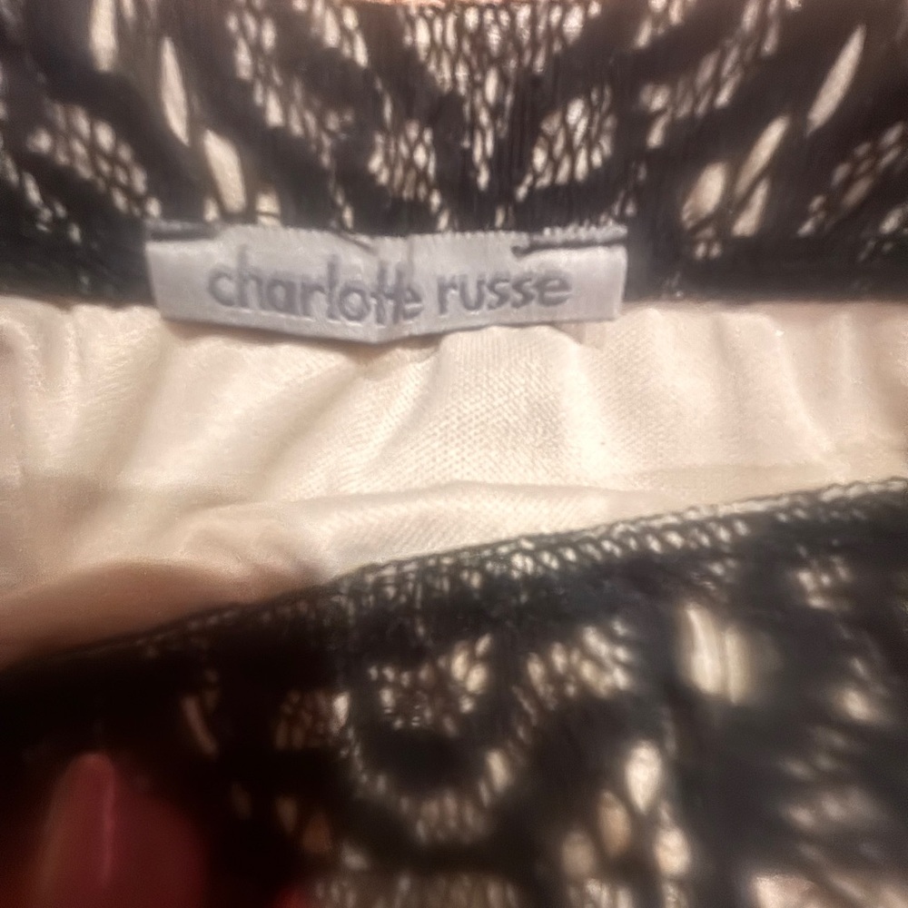 Charlotte Russe Black & Cream Lace Pencil Skirt XS Chic Eyelash Hem - Picture 4 of 5